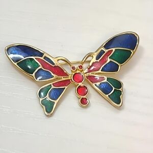 💎 2/$15 Gold tone Multi color Enamel Butterfly Brooch Pin Red Blue Green